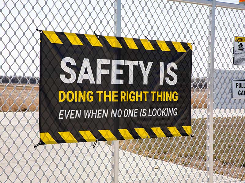 Sign that reads "Safety is doing the right thing even when no one is looking" posted at Menoken TSM