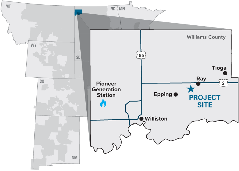 Map showing location of Bison Generation Station project