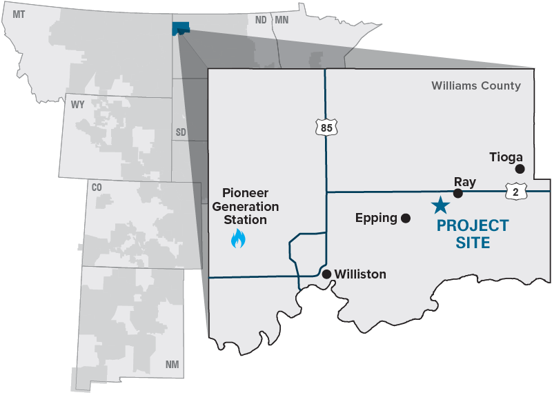 Map showing location of Bison Generation Station project