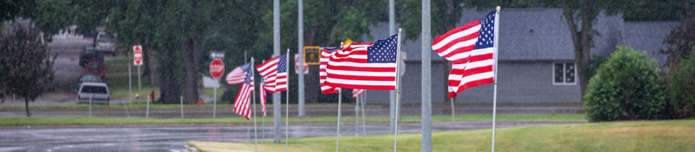 American flags on street