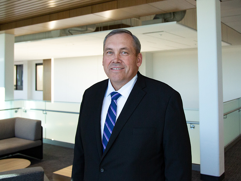 Anthony Larson in the atrium at Basin Electric's headquarters